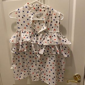 Sleeveless top with black red and blue polkadots Size M